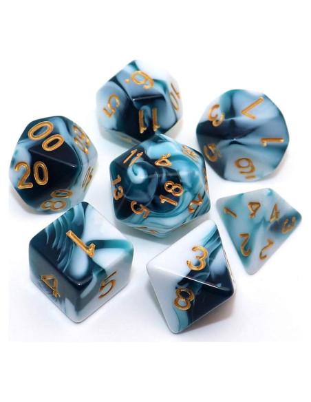 Juego de Dados D&D CREEBUY Teal y Blanco 7 Piezas RPG