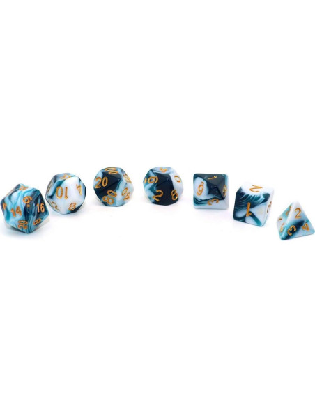 Juego de Dados D&D CREEBUY Teal y Blanco 7 Piezas RPG
