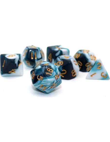 Juego de Dados D&D CREEBUY Teal y Blanco 7 Piezas RPG