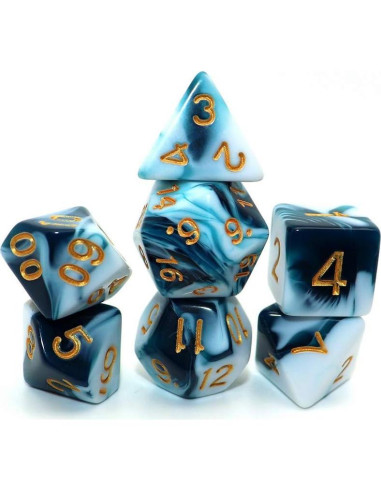 Juego de Dados D&D CREEBUY Teal y Blanco 7 Piezas RPG