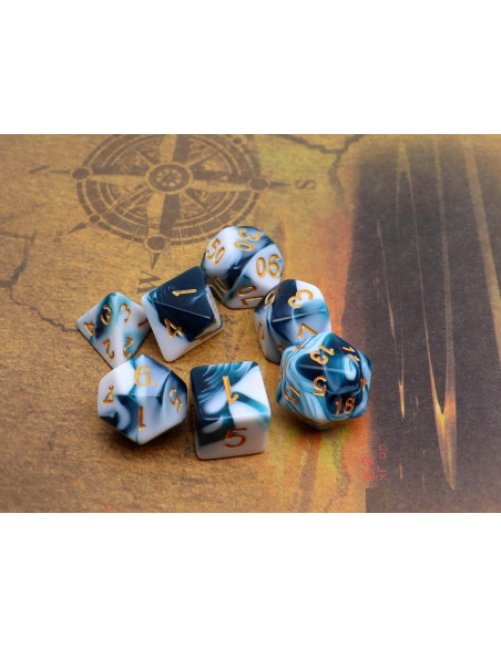 Juego de Dados D&D CREEBUY Teal y Blanco 7 Piezas RPG