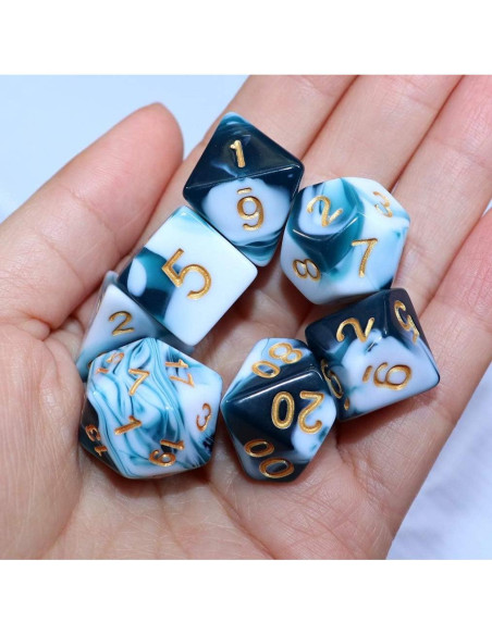 Juego de Dados D&D CREEBUY Teal y Blanco 7 Piezas RPG
