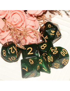 Dados Poliedricos DND 7 Piezas Verde Negro ALiuxiluo 2