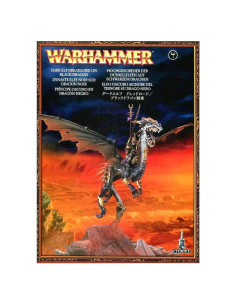 Figurita Warhammer Señor Oscuro Elfo en Dragón Negro 300g
