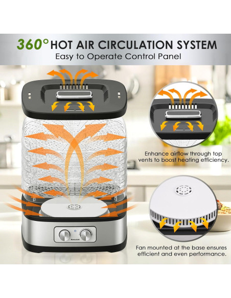 Deshidratadora de Alimentos Seeutek GGJ-261A, 5 Bandejas Sin BPA