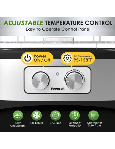 Deshidratadora de Alimentos Seeutek GGJ-261A, 5 Bandejas Sin BPA