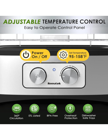 Deshidratadora de Alimentos Seeutek GGJ-261A, 5 Bandejas Sin BPA