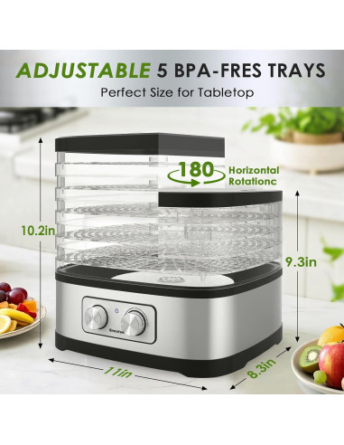 Deshidratadora de Alimentos Seeutek GGJ-261A, 5 Bandejas Sin BPA