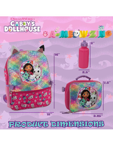 Mochila Escolar Gabby's Doll House 16" Rosa 4 Piezas