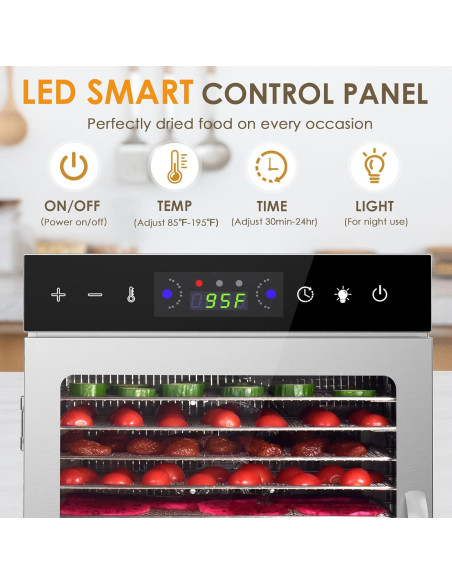 Deshidratador de Alimentos HOPERAN 12 Bandejas Acero Inoxidable