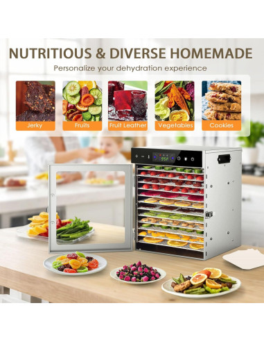 Deshidratador de Alimentos HOPERAN 12 Bandejas Acero Inoxidable