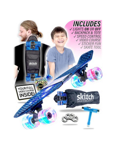Patinete SKITCH Starter Azul Galaxia LED + Mini Patinete y Mochila