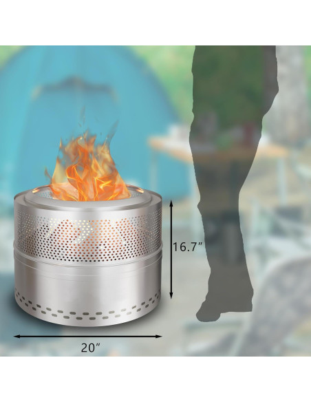 Hoguera Sin Humo Fircpit 50.8cm Acero Inoxidable Portátil