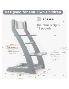 Silla Alta Fornel de Madera Ajustable para Niños - Gris 2