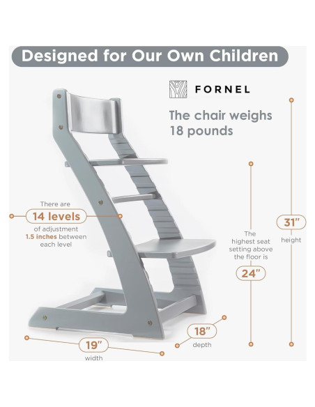Silla Alta Fornel de Madera Ajustable para Niños - Gris Silla Alta Fornel de Madera Ajustable para Niños - Gris