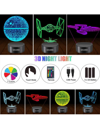 Lámpara 3D Star Wars SJIAHEE - Luz nocturna multicolor con control remoto