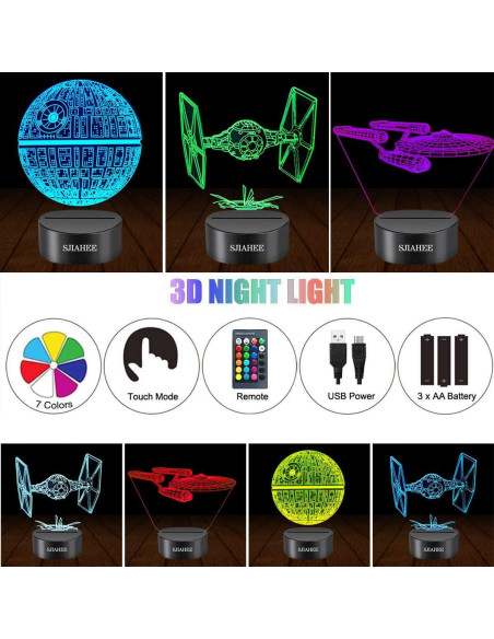 Lámpara 3D Star Wars SJIAHEE - Luz nocturna multicolor con control remoto