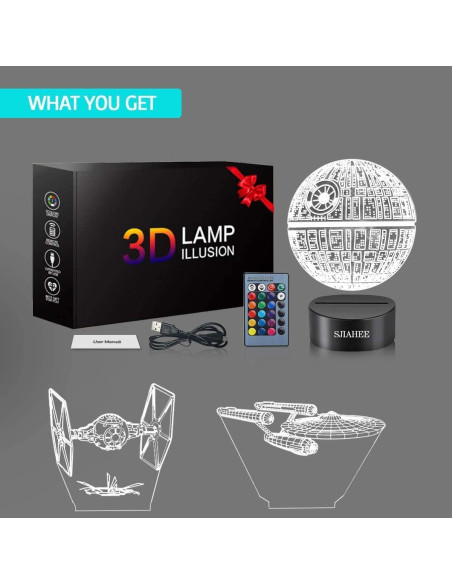 Lámpara 3D Star Wars SJIAHEE - Luz nocturna multicolor con control remoto