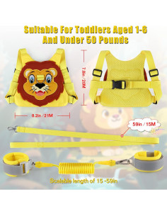 Correa Antipérdida para Niños Pequeños - Arnés Ajustable Amarillo 2