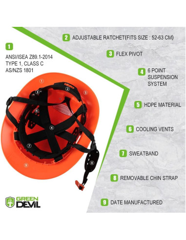 Casco de Seguridad GREEN DEVIL Mervex Vent FB Naranja