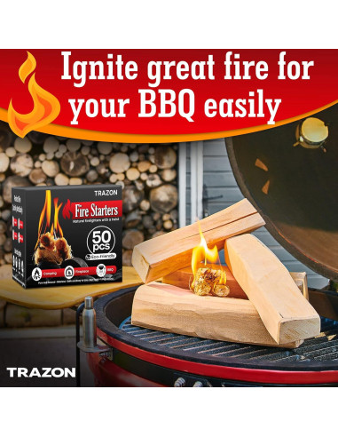 Encendedores de Madera TRAZON para BBQ y Chimenea 50 Piezas