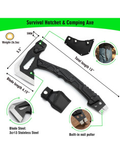 Hacha de Supervivencia ZENHOSIT 33 cm con Cuchillo y Funda 2