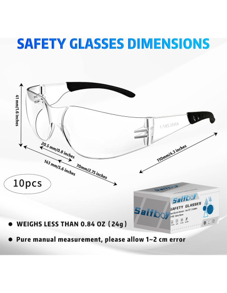 Gafas de Seguridad Salfboy ANSI Z87.1 Claras UV 10 Piezas