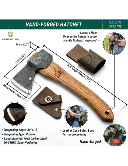 Hacha de Tallado BeaverCraft AX1 - Acero Forjado, Mango de Fresno