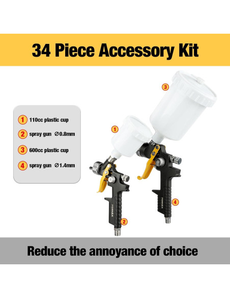 Pistola de Pintura HVLP Fornax ZAK3401 600ml 2 Boquillas