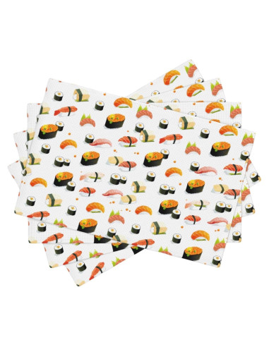 Juego de 4 Manteles Cuadrados Qdoepfl Lino 30x45 cm Sushi Kawaii