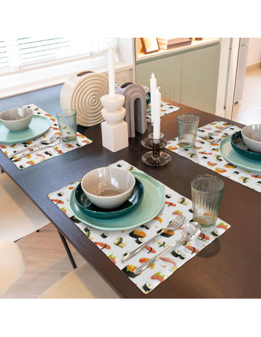 Juego de 4 Manteles Cuadrados Qdoepfl Lino 30x45 cm Sushi Kawaii