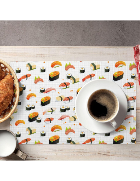 Juego de 4 Manteles Cuadrados Qdoepfl Lino 30x45 cm Sushi Kawaii