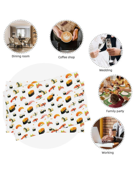 Juego de 4 Manteles Cuadrados Qdoepfl Lino 30x45 cm Sushi Kawaii