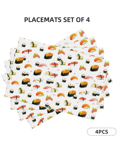 Juego de 4 Manteles Cuadrados Qdoepfl Lino 30x45 cm Sushi Kawaii