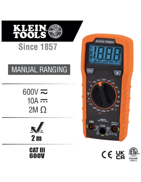Multímetro Klein Tools MM325, 600V AC/DC, prueba de baterías