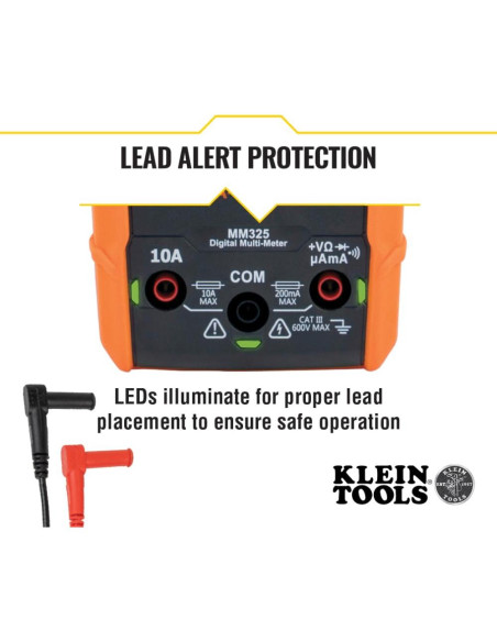 Multímetro Klein Tools MM325, 600V AC/DC, prueba de baterías