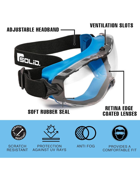 Gafas de Seguridad SolidWork Anti-Niebla Lente Transparente
