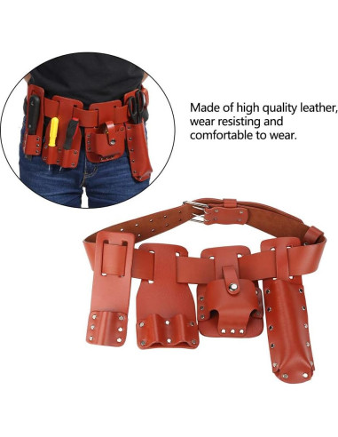 Cinturón de herramientas de cuero Yuecoom 5 en 1 rojo oscuro
