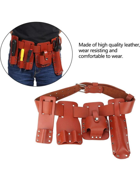 Cinturón de herramientas de cuero Yuecoom 5 en 1 rojo oscuro