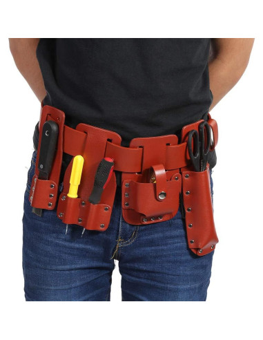 Cinturón de herramientas de cuero Yuecoom 5 en 1 rojo oscuro