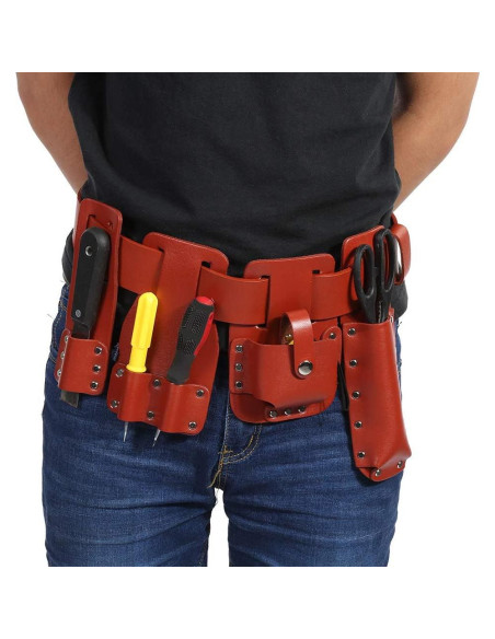 Cinturón de herramientas de cuero Yuecoom 5 en 1 rojo oscuro