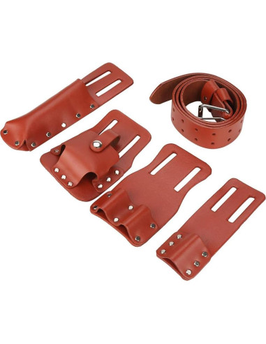 Cinturón de herramientas de cuero Yuecoom 5 en 1 rojo oscuro