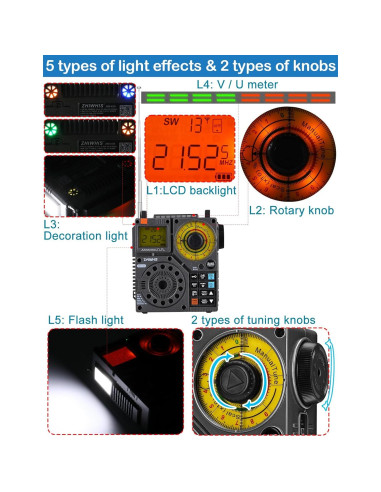 Radio ZHIWHIS ZWS-A320 Portátil AM/FM/SW/VHF con Bluetooth