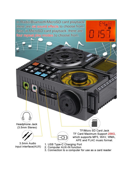 Radio ZHIWHIS ZWS-A320 Portátil AM/FM/SW/VHF con Bluetooth