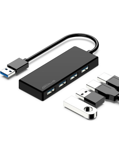 Hub USB 3.0 ANYPLUS 4 Puertos Adaptador Portátil Negro