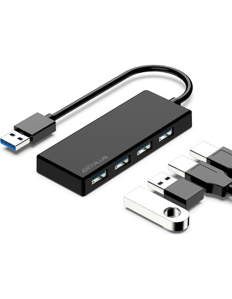 Hub USB 3.0 ANYPLUS 4 Puertos Adaptador Portátil Negro
