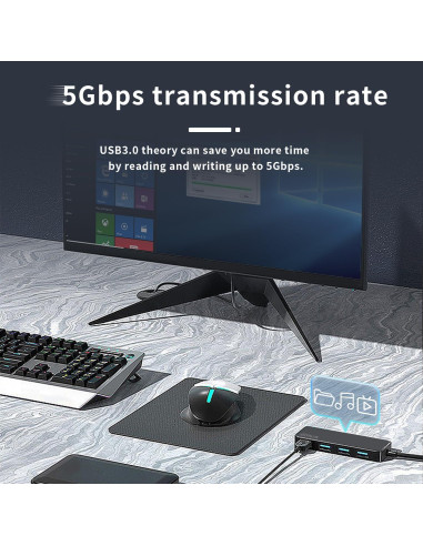 Hub USB 3.0 ANYPLUS 4 Puertos Adaptador Portátil Negro