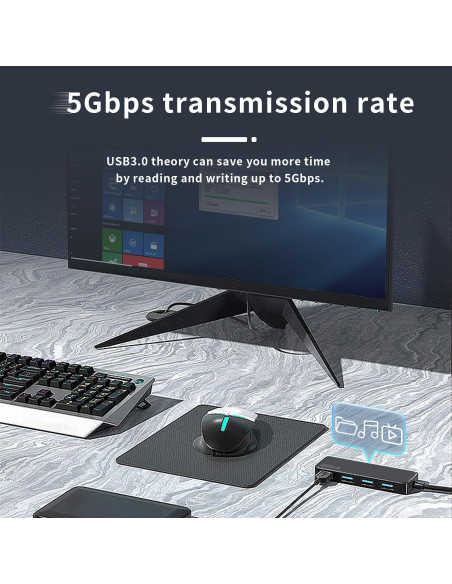 Hub USB 3.0 ANYPLUS 4 Puertos Adaptador Portátil Negro