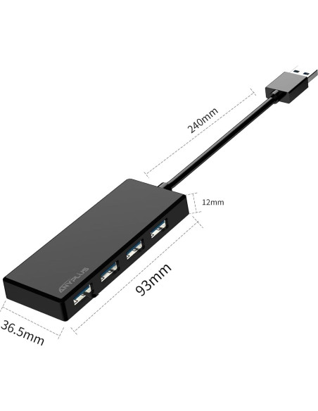 Hub USB 3.0 ANYPLUS 4 Puertos Adaptador Portátil Negro