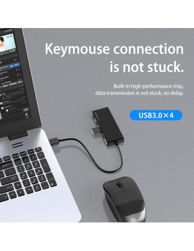 Hub USB 3.0 ANYPLUS 4 Puertos Adaptador Portátil Negro